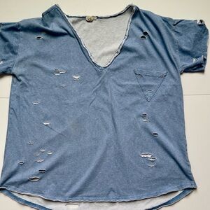 POL Light Blue V-neck Short Sleeve
